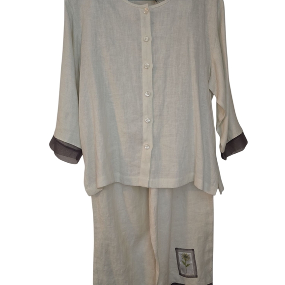 Cream and Gray Button-Up Pajama Set - Picture 1 of 7